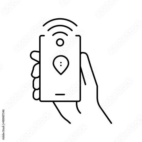 smartphone with rfid nfc technology line icon vector illustration