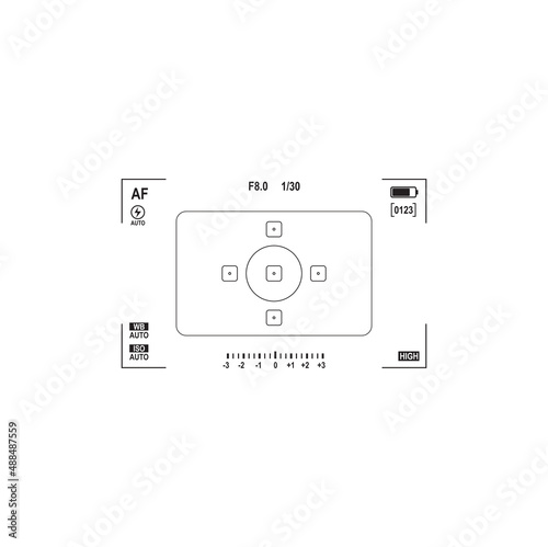 Viewfinder screen, photo camera display, settings and options on grid isolated frame with settings. Vector video recorder digital display with frame. 4k phone resolution, grid with option settings