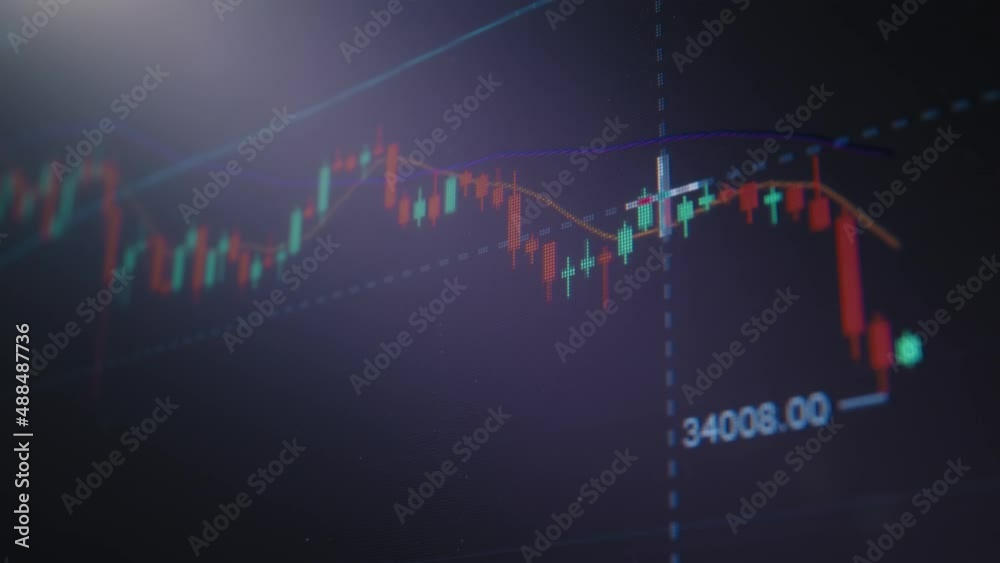 Black screen with stock market chart cursor analyzes date macro shot Black screen with stock market chart cursor analyzes date macro shot
