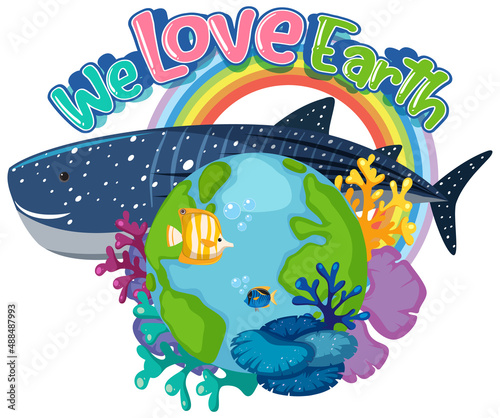 We love earth logo design with ocean animals and corals around earth