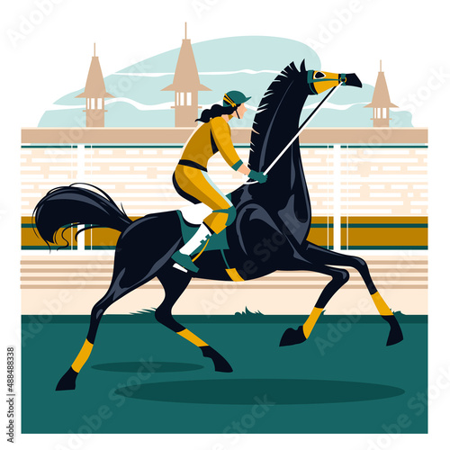 Illustration of jockeys on racing horse competition