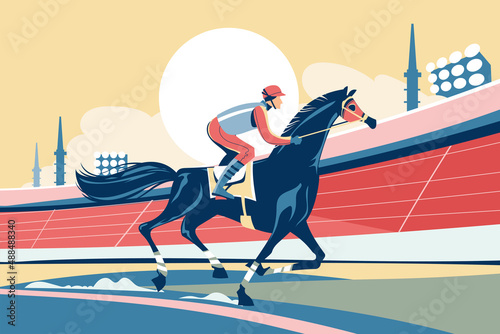 Fotografie, Tablou Illustration of jockeys on racing horse competition