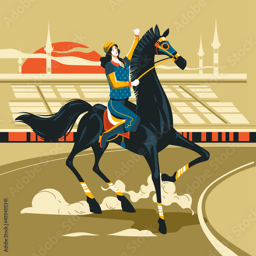 Illustration of jockeys on racing horse competition