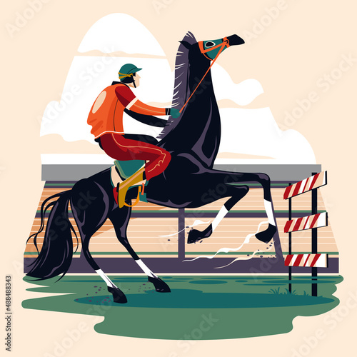 Illustration of racing horses in jump action
