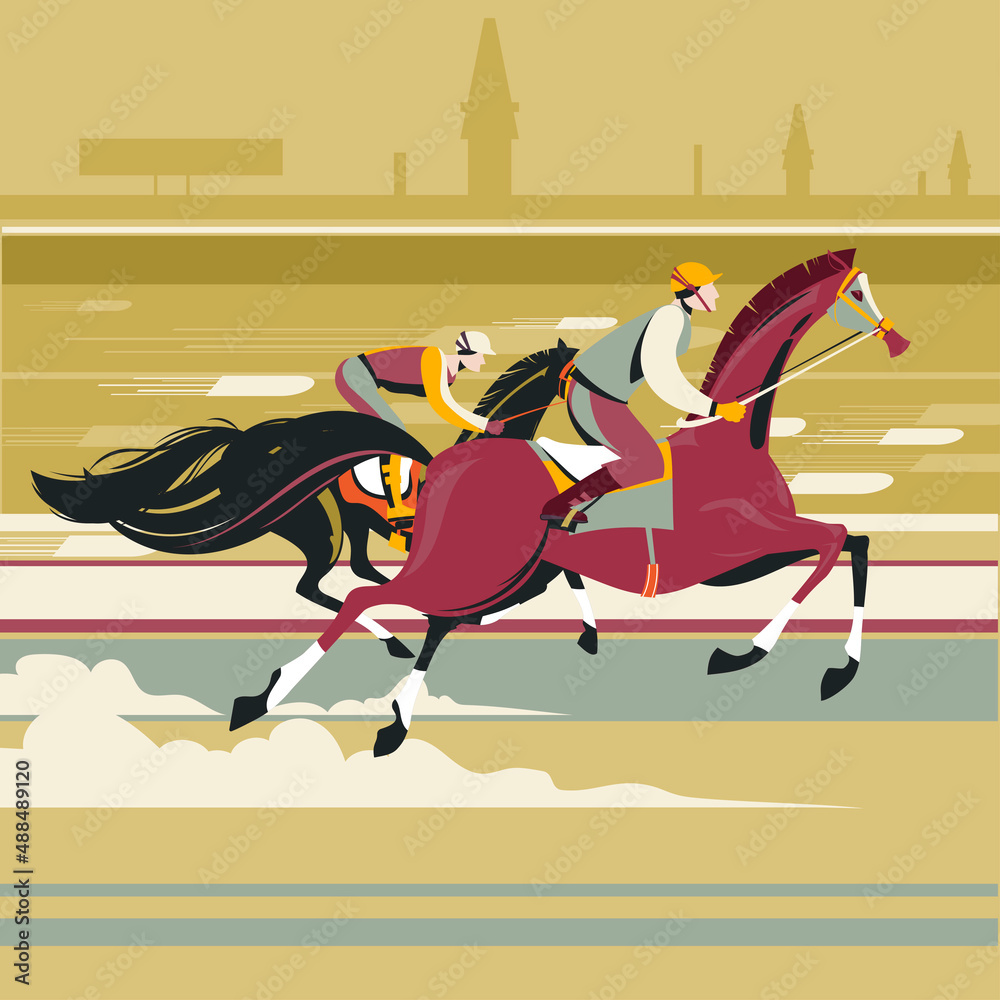 Obraz premium Illustration of two racing horses in action competing with each other