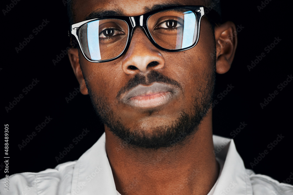 Close up portrait of african man in glasses Close up portrait of african man in glasses