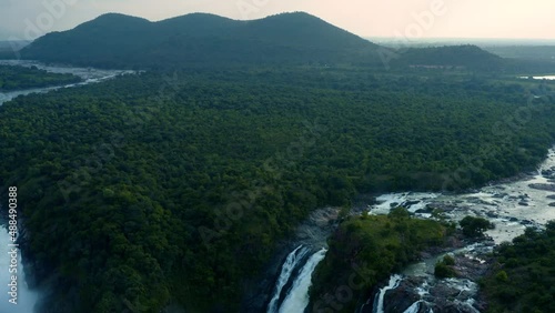 Waterfalls Aerial view - Scenic Tropical Jungle Waterfalls - Shivanasamudra Karnataka India