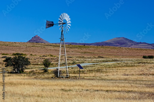 Windmill and solar pump in Karoo photo
