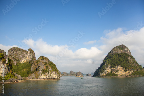 Cruising through the rocky outcrops of Halong Bay in Vietnam