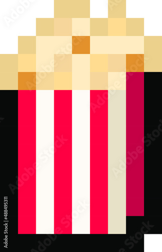 Pixel striped box of popcorn - isolated, vector