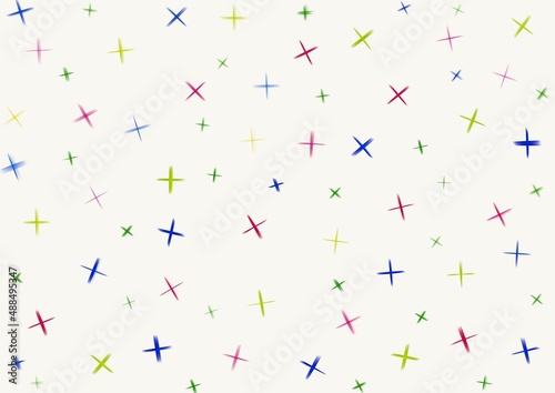 Art abstract white background with red  blue and green stars pattern. Multicolored flash illuminated backdrop