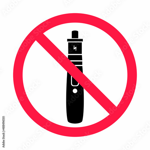 No vaping sign. Red forbidden circle sign icon isolated on white background vector illustration. Vape and smoke and in prohibition circle.