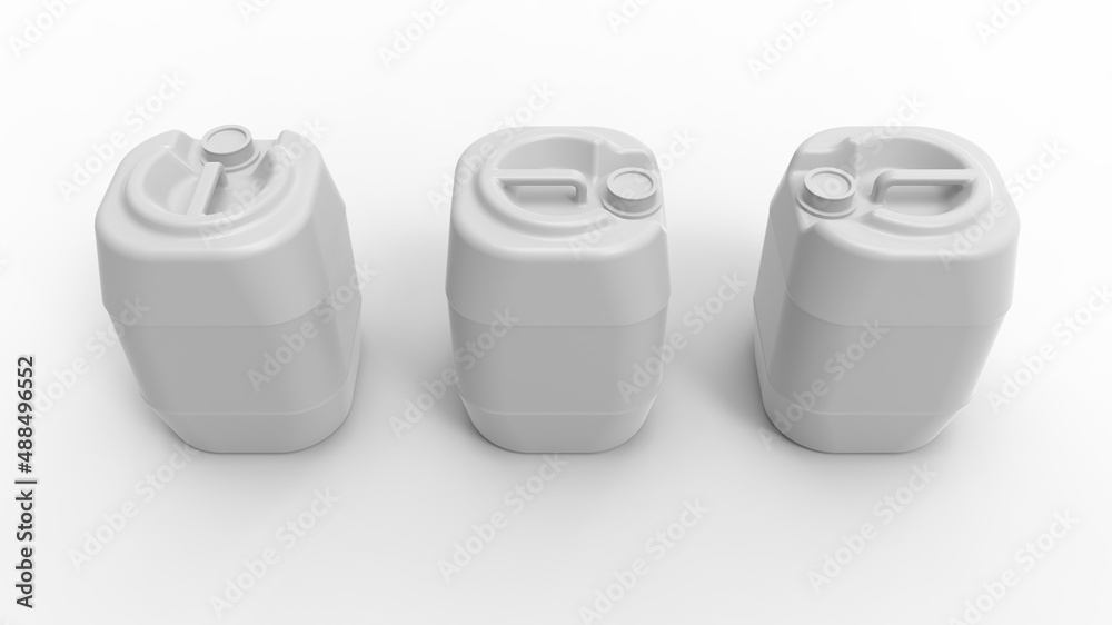 3D rendering of a design mockup template of a liquid container product packaging box. Isolated 3D rendering of a design mockup template of a liquid container product packaging box. Isolated