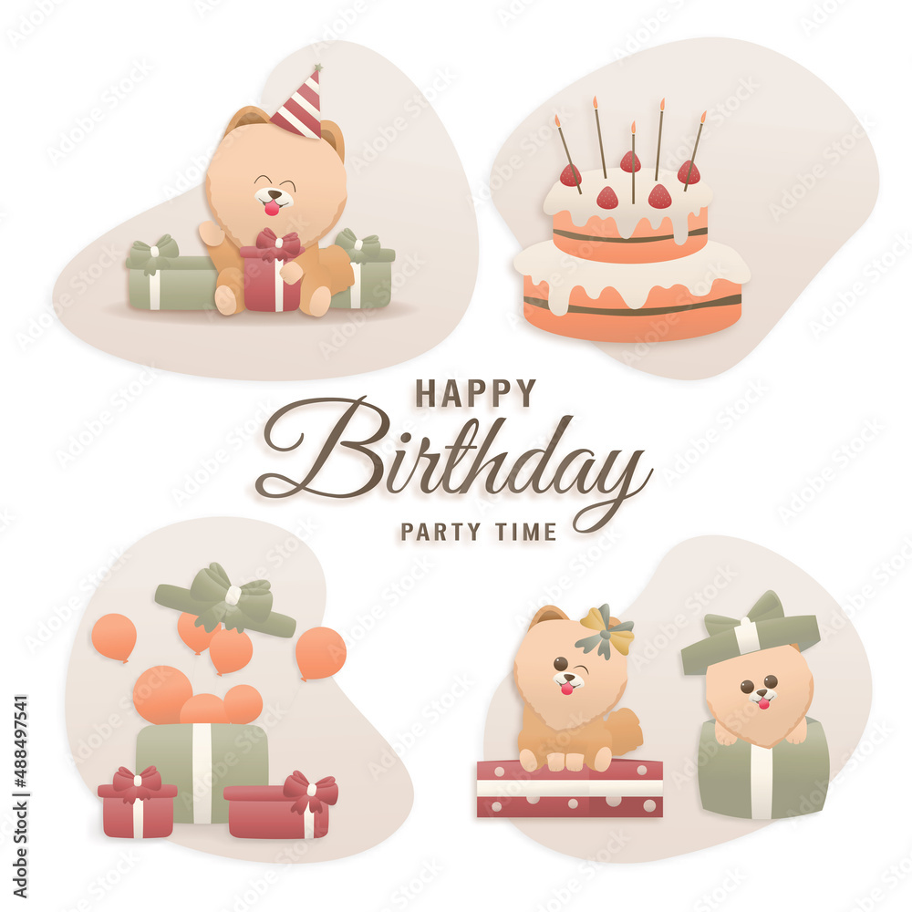 Happy birthday cute dog template design elements for party invitations ...