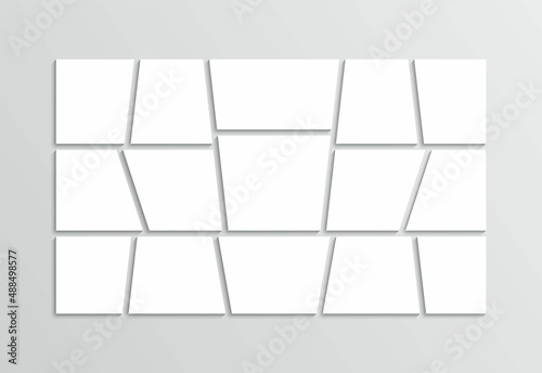 Moodboard template. Photo collage layout. Mood board grid. Mosaic pictures frame. Retro gallery banner. Portfolio images. Album brandboard isolated on gray background. Vector illustration