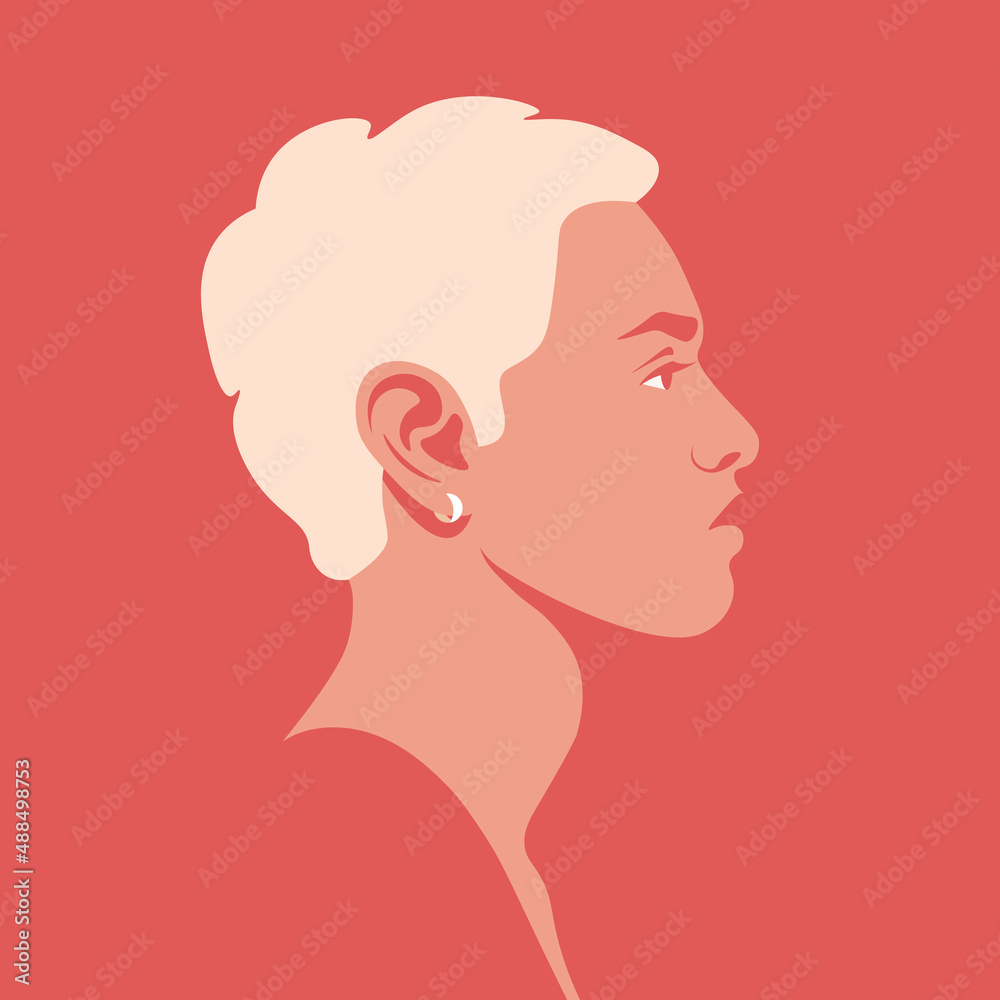 Portrait of a young blond man in the profile. Diversity. Face of a teenager. Side view. Avatar for social media. Vector flat illustration Portrait of a young blond man in the profile. Diversity. Face of a teenager. Side view. Avatar for social media. Vector flat illustration