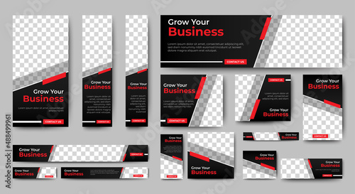 set of corporate web banners of standard size with a place for photos. Vertical, horizontal and square template.