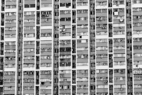 Photography Exterior of old high rise residential building in Hong Kong city