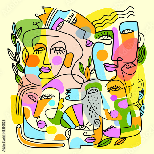 Abstract face  portrait vector illustration. hand drawing,line,colorful.