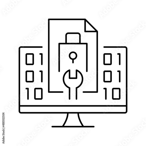 closed source software line icon vector illustration