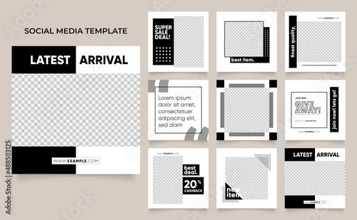 social media instagram and facebook feed post template in black and white color