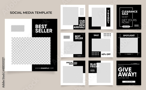 social media instagram and facebook feed post template in black and white color