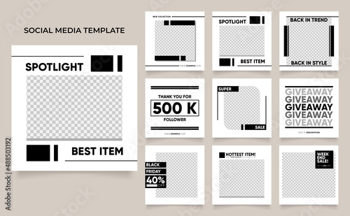 social media instagram and facebook feed post template in black and white color