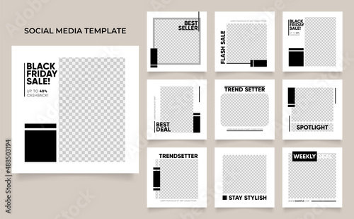 social media instagram and facebook feed post template in black and white color
