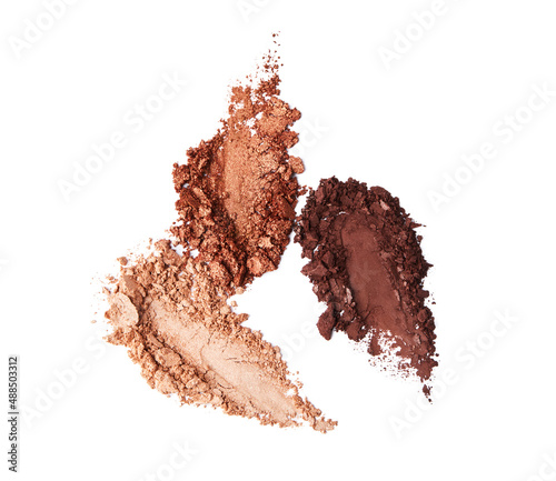 Brush strokes of shiny crushed nude color eye shadow. Sample of cosmetic product isolated on white background