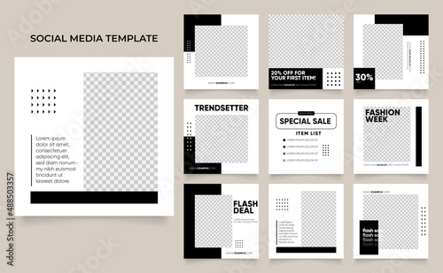 social media instagram and facebook feed post template in black and white color