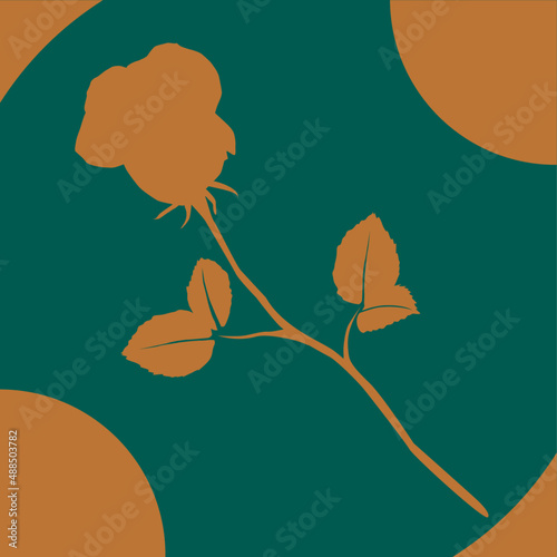 Eine bronze Rose auf smaragdgrünem Hintergrund mit grafischen Elementen