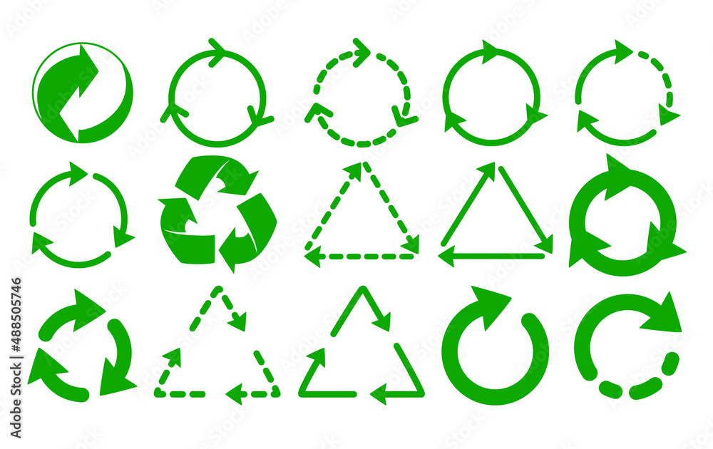 Set of Recycle icons. Collection of Green Recycle eco symbol with arrows Set of Recycle icons. Collection of Green Recycle eco symbol with arrows