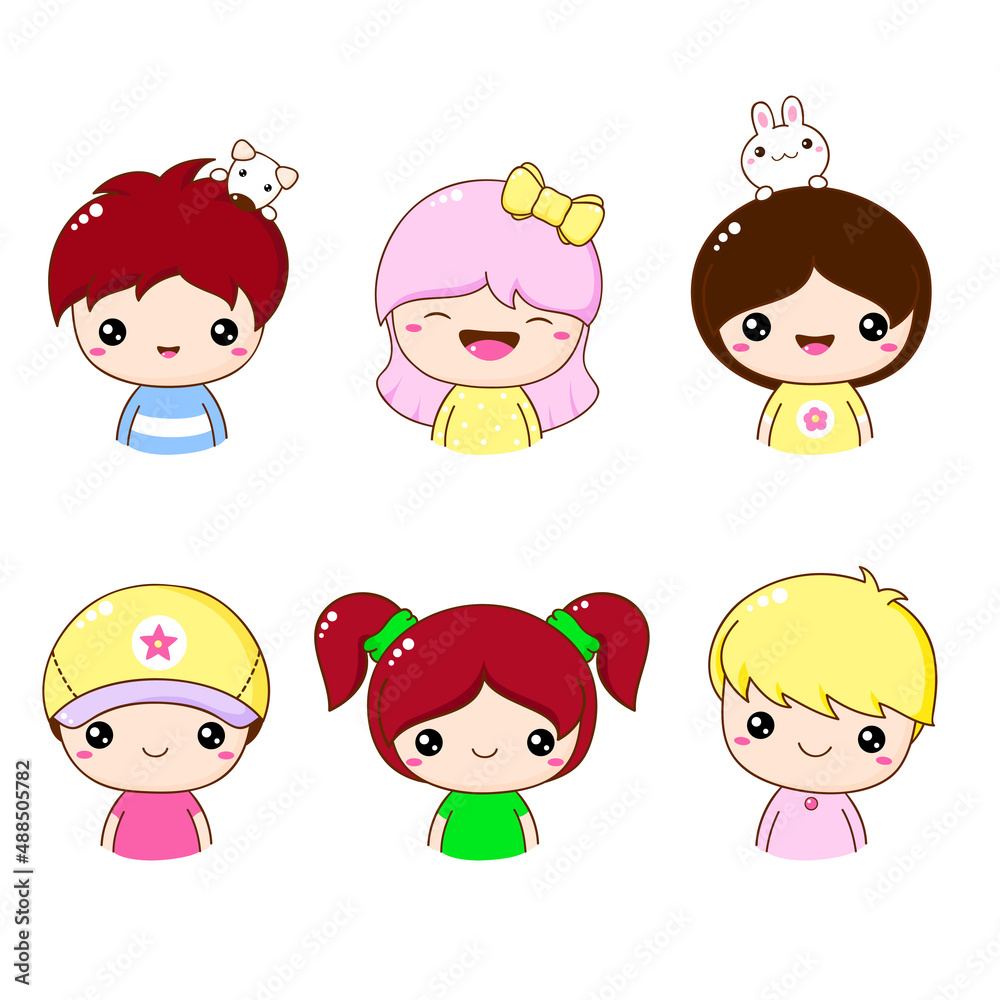 Collection of member icon - cute little girl and boy. Kawaii user portrait set. Cute cartoon characters Collection of member icon - cute little girl and boy. Kawaii user portrait set. Cute cartoon characters