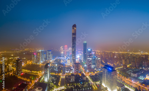 Aerial photography night view of Suzhou East Lake International Financial Center