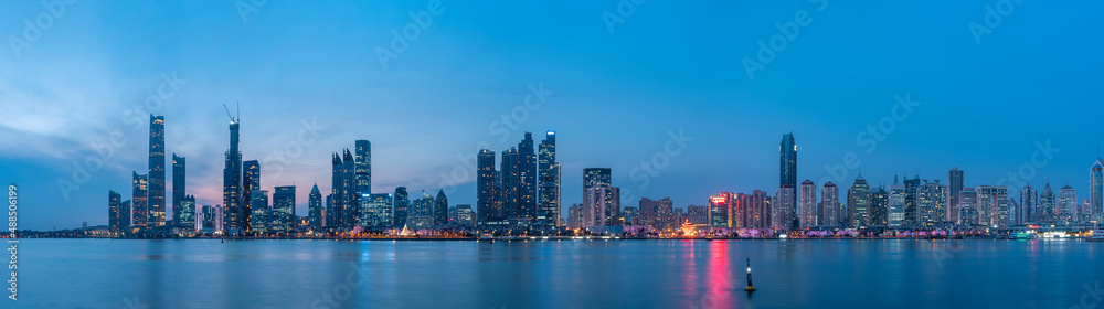 Fototapeta premium Qingdao city coastline buildings landscape and sky clouds