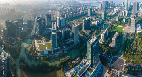 Aerial photography of office building of Suzhou East Lake International Financial Center