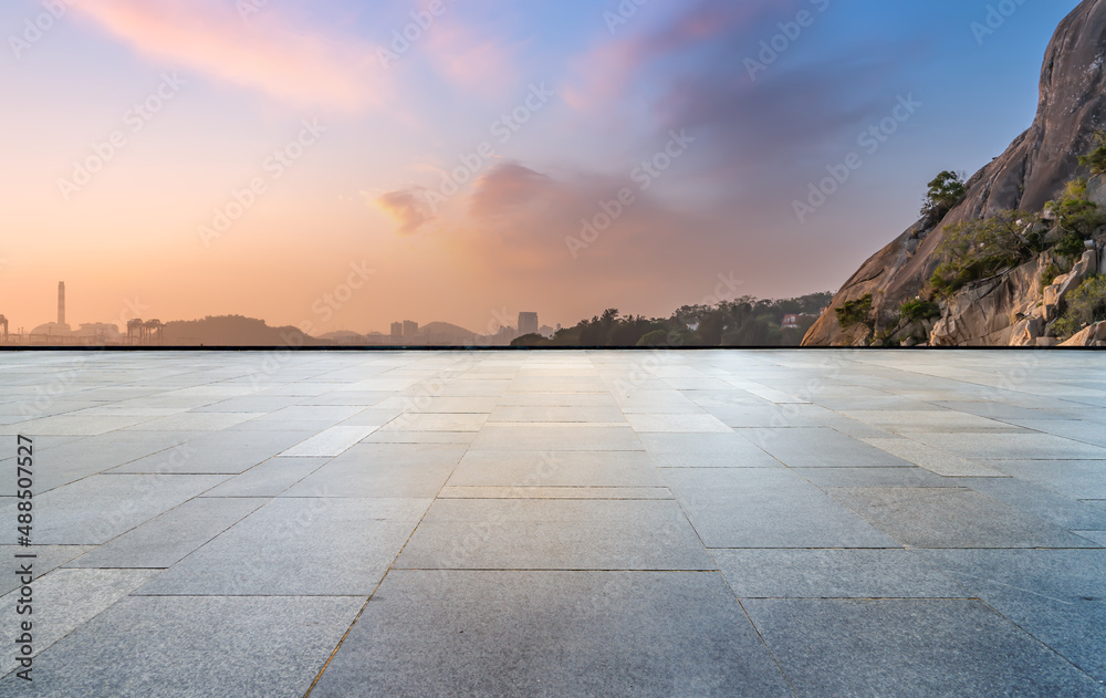 Empty square and Chinese modern city buildings background