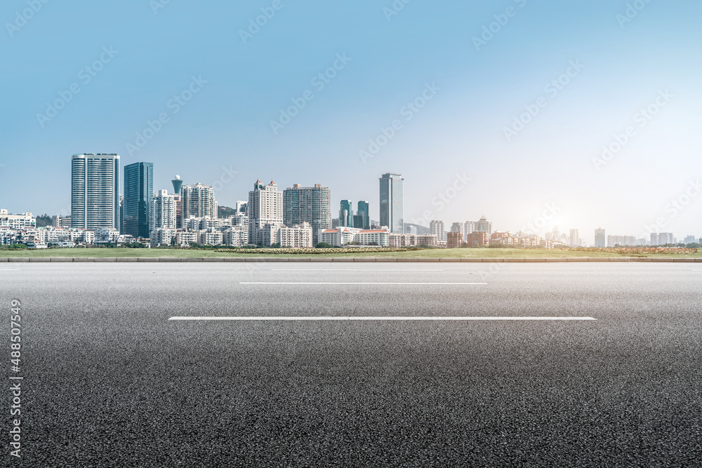 Road and Chinese modern city buildings background Road and Chinese modern city buildings background
