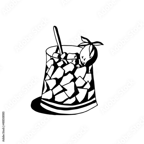 black and white drawing a glass with strawberries