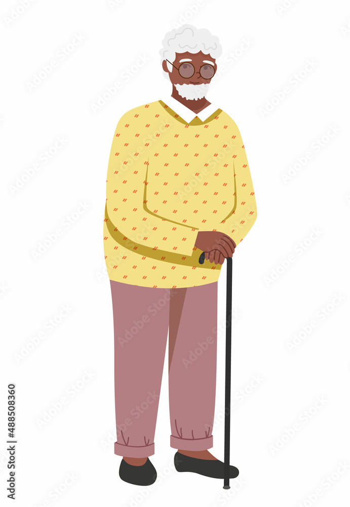 old african american man with gray hair with a wand in glasses. black grandpa Illustration on the theme of active pensioners old african american man with gray hair with a wand in glasses. black grandpa Illustration on the theme of active pensioners