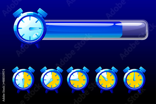 Time line bar, blue clock icons for game.