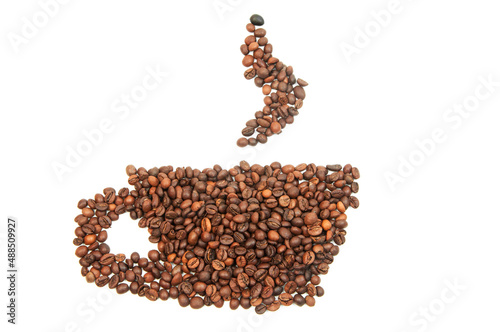 cup silhouette made from coffee beans. coffee drinking concept. a cup of coffee on a white background. coffee processing industry illustration