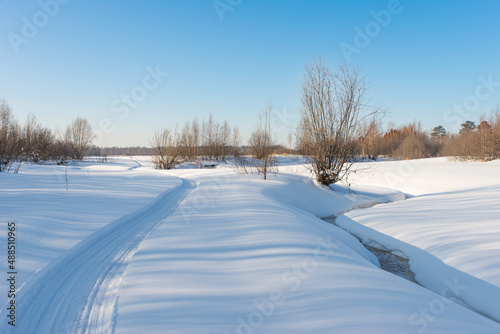 Wallpaper Mural Snowmobile road along the frozen river Torontodigital.ca