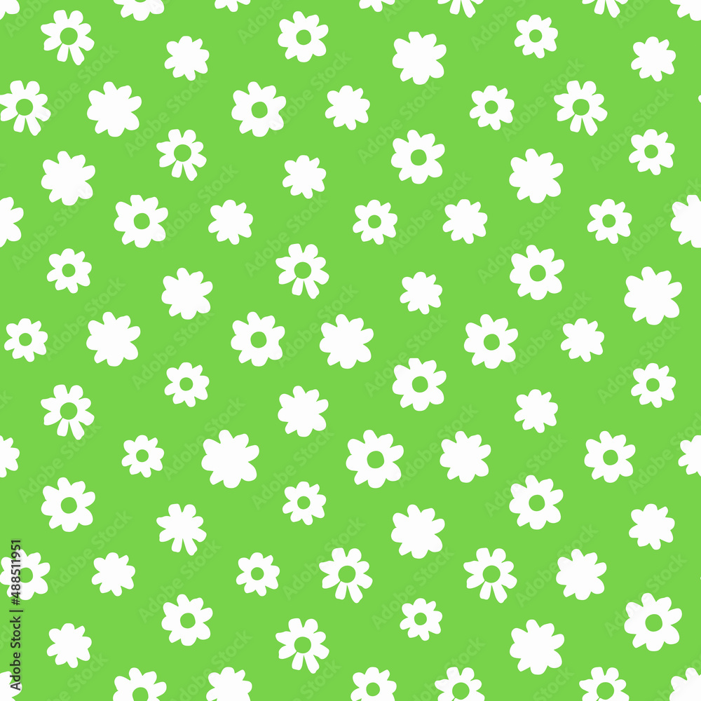 Vector pipal green and white scattered fun daisy flowers repeat pattern Suitable for textile, gift wrap and wallpaper. Vector pipal green and white scattered fun daisy flowers repeat pattern Suitable for textile, gift wrap and wallpaper.