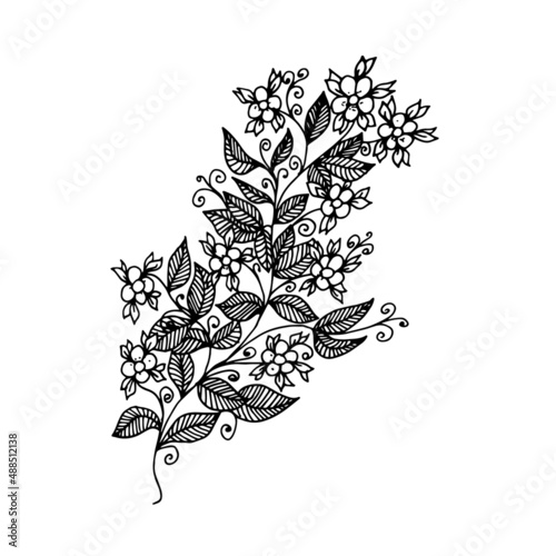 black and white drawing with flowers on a branch