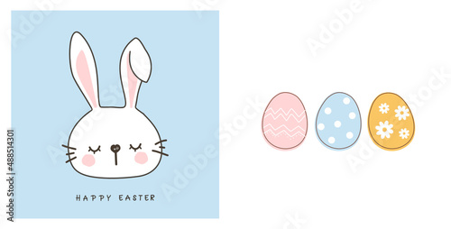Easter rabbit cartoon and Easter eggs Vector illustration.