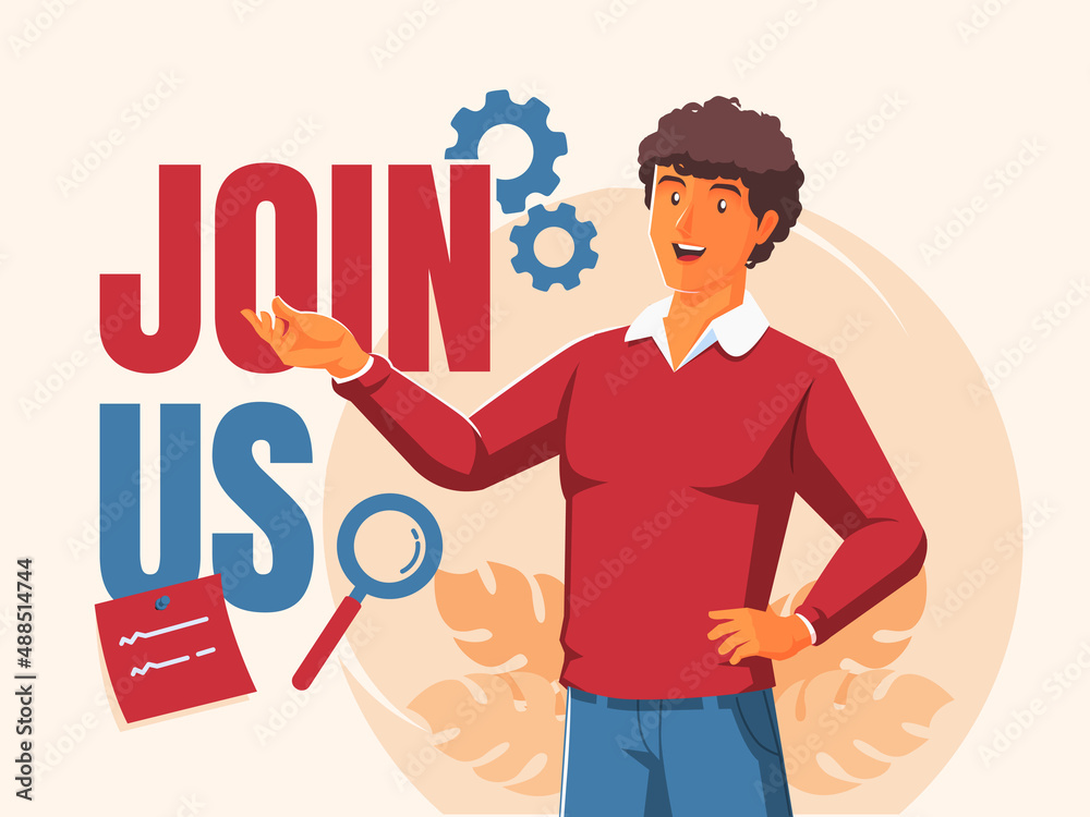 Men invites to join us, advertising marketing concept Men invites to join us, advertising marketing concept