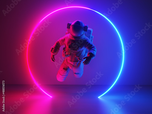 Fotografiet 3d rendered illustration of a neon style astronaut