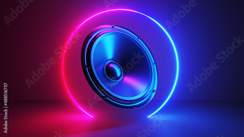 3d rendered illustration of a neon style speaker photo