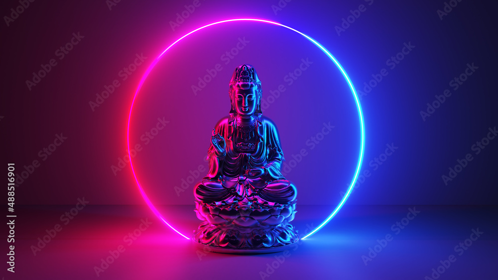 3d rendered illustration of a neon style buddha statue Stock Illustration |  Adobe Stock